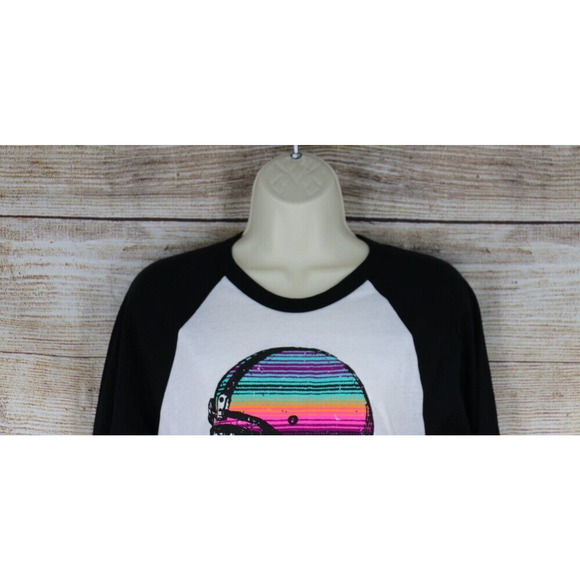 Crazy Train Womens Size Small 3/4 Sleeve Crew Neck Shirt Football White Neon - Picture 2 of 6